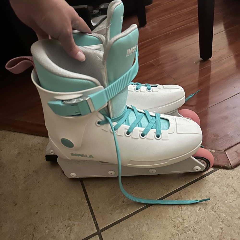Impala White and Blue Roller Skates